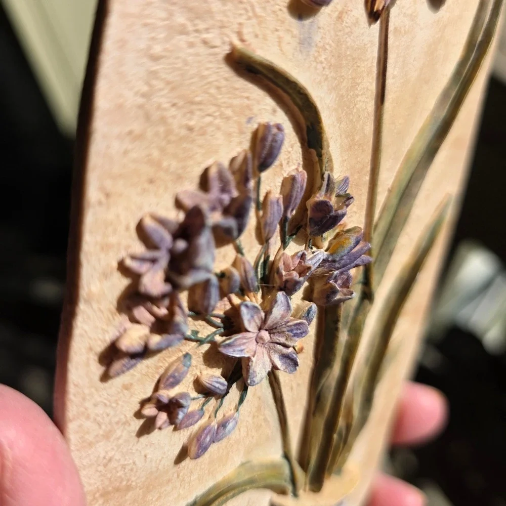 Clare Lake Ceramic Wall Art Floral Relief Plaque Purple Flowers Cottagecore - Picture 16 of 16